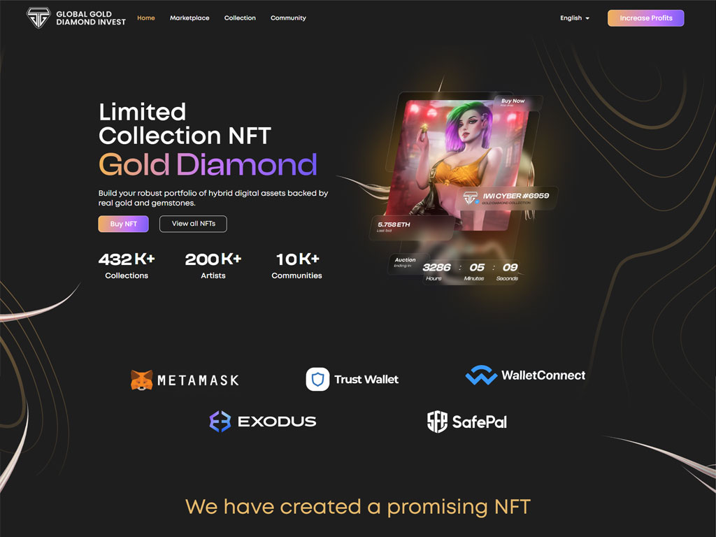 Лендинг NFT-проекта "Gold Diamond" (Болгария)