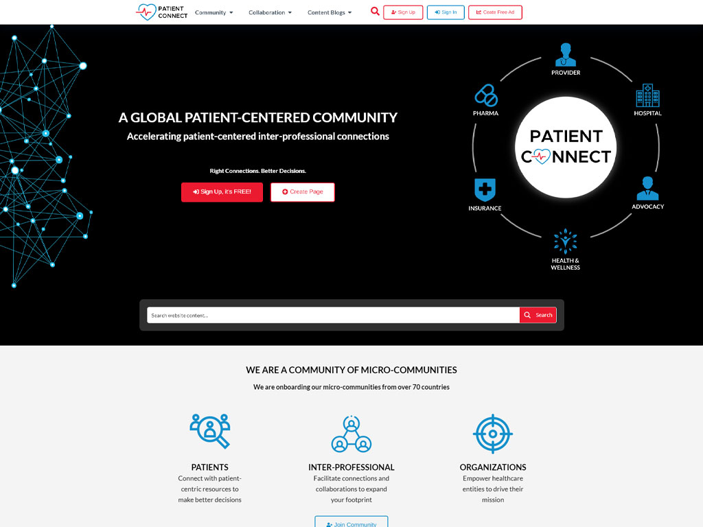 Site of the medical community "Patient Connect" (USA)