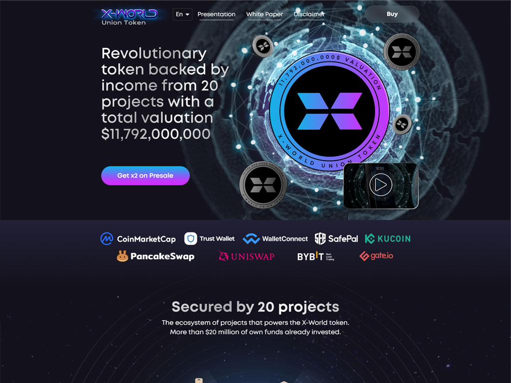 Website of the "X-World Token" project (UAE)